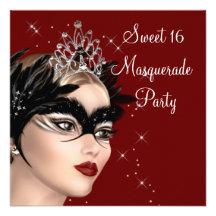 Feather Mask Tiara Sweet 16 Masquerade Party Custom Announcement