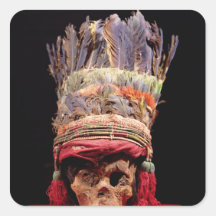 Feathered headdress on a skull, from Peru Square Sticker
