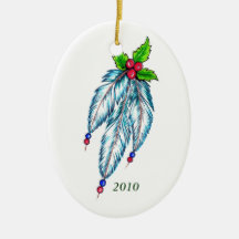 Feathers and Holly Ornament