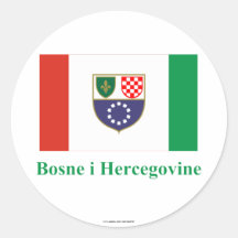 Federation of Bosnia & Herzegovina Flag with Name Round Stickers