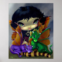 Fée mignonne de dragon d'IMPRESSION d'ART de deux  Affiche