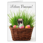 Felices Pascuas Easter pug puppy greeting card