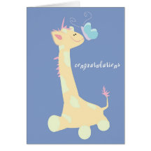 Félicitations (girafe/papillon de bébé) carte de vœux