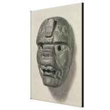 Feline mask of a man, from Oaxaca, Pre-Columbian Stretched Canvas Print