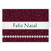 Feliz Natal Snowflakes MAROON Background Greeting Card
