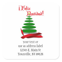 Feliz Navidad - Christmas Tree with Red Ribbon Stickers