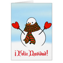 Feliz Navidad - Cute Snowman With Extra Long Scarf Greeting Cards