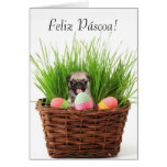 Feliz Páscoa Easter pug puppy greeting card