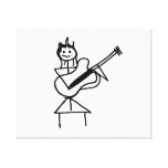 female bass guitar stick figure black and white stretched canvas print