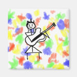 female bass guitar stick figure black and white fridge magnet