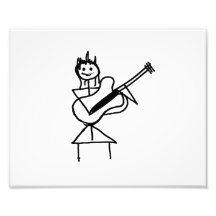 female bass guitar stick figure black and white photo