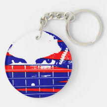 Female bass player eyes blue red acrylic keychains