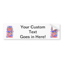Female bass player wordle 1 red blue black bumper sticker