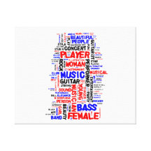 Female bass player wordle 1 red blue black stretched canvas print
