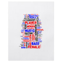 Female bass player wordle 1 red blue black custom flyer
