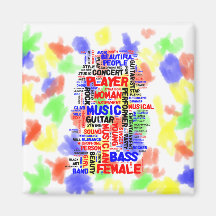 Female bass player wordle 1 red blue black refrigerator magnet