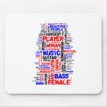 Female bass player wordle 1 red blue black mousepads