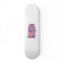 Female bass player wordle 1 red blue black skateboard deck