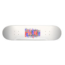 Female bass player wordle 1 red blue black skateboard deck