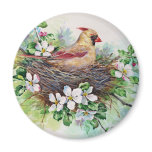 Female Cardinal Redbird in Nest Magnet