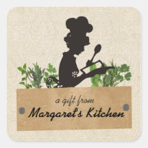 Female chef silhouette herb cooking gift tag label sticker