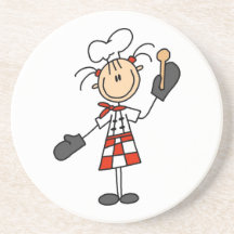 Female Chef With Mitts and Wooden Spoon Drink Coaster