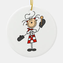 Female Chef With Mitts and Wooden Spoon Christmas Ornaments