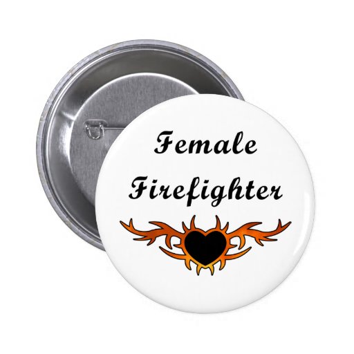 Female Firefighter Tattoo Button