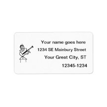 female guitar stick figure black and white personalized address label