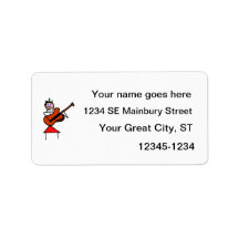 female guitar stick figure brown gtr blue eyes red custom address label