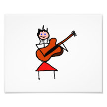 female guitar stick figure brown gtr blue eyes red photo print