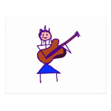 female guitar stick figure brown gtr purple postcards
