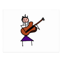 female guitar stick figure brown w pink face postcards