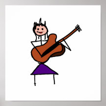 female guitar stick figure brown w pink face posters
