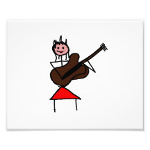 female guitar stick figure brown w pink face red art photo