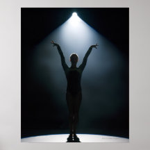 Female gymnast performing in spotlight, studio posters
