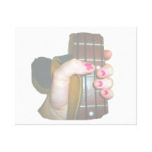 female hand holding four string bass neck faded canvas print