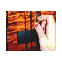 female hand pulling bass string 1 posterized canvas print