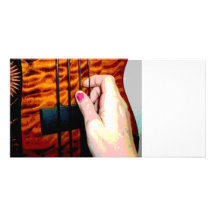 female hand pulling bass string 1 posterized picture card