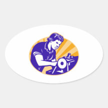 Female Machinist Seamstress Worker Sewing Machine Stickers