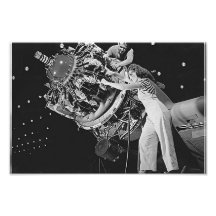 Female Mechanic on a Radial Engine Photographic Print