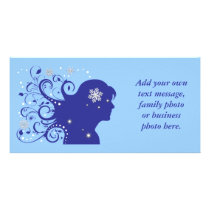 Female Sparkling Snowflakes Stars Custom Photo Card