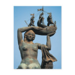Female statue holding ship, Barcelona Postcards