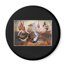 Female trapeze acrobats at circus fridge magnets