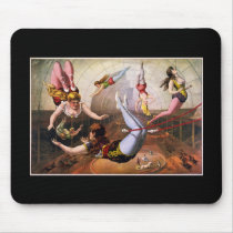 Female trapeze acrobats at circus mousepad