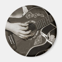 Female with acoustic  Guitar hand and hip view Magnets