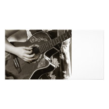 Female with acoustic  Guitar hand and hip view Photo Card