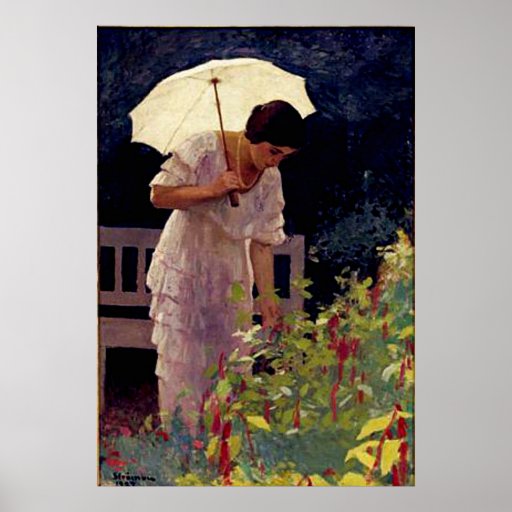 Femelle avec le parapluie posters