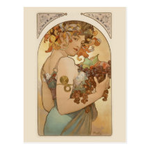 Femme avec le fruit cartes postales