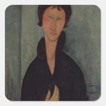 Femme avec les yeux bleus, c.1918 autocollant carré